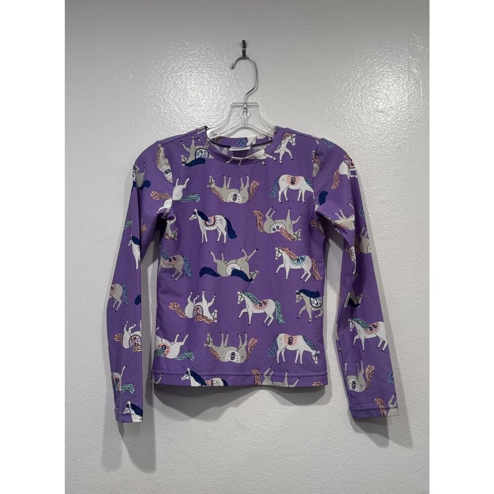 Hanna Andersson Horse Print Long Sleeve Rashguard Girls Size 150‎ 12 Purple Top